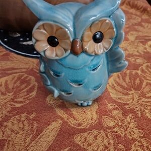 Ceramic Owl Figurine in Blue and Brown